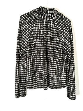 Joie Black White Crinkle Polka Dot Mock Neck Blouse Pleated Long Sleeve Top